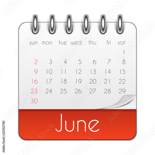 June 2019 Calendar Leaf Template Vector Illustration