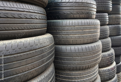 Old used car tires stacked