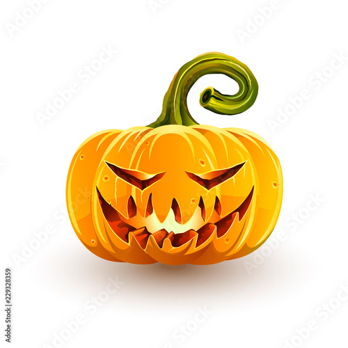 Glowing sinister Halloween pumpkin. Jack-o'-lantern for Halloween isolated on white background