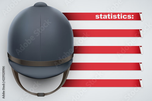 Background of Hippodrome Horseride sports. Infographic of list and schedule of horseman jockey and statistics. Horserider helmet on spase for text. Vector Illustration.