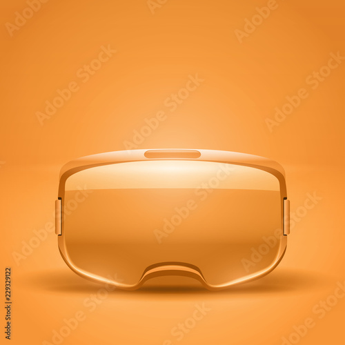 Original stereoscopic 3d vr headset presentation. Front view on orange background. Vector illustration