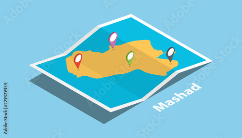 mashad mashhad iran explore maps with isometric style and pin location tag on top