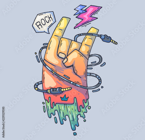 Brutal hand, rock music. Cartoon illustration for web and print.