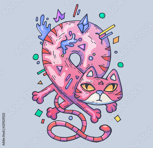 Fototapeta Naklejka Na Ścianę i Meble -  funny pink cat twisted into a loop. Cartoon illustration for web and print.