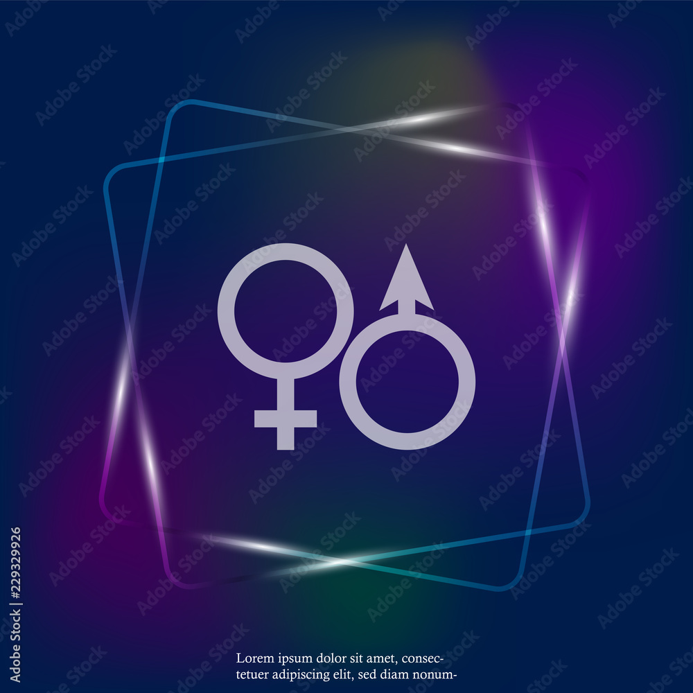 Vector neon light icon of gender symbol. Man and woman symbol. Layers grouped for easy editing illustration. For your design. Vector neon light icon of gender symbol. Man and woman symbol. Layers grouped for easy editing illustration. For your design.