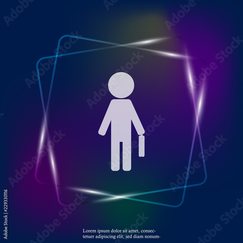 Vector neon light image business man with bag or schoolboy with a briefcase. Layers grouped for easy editing illustration. For your design