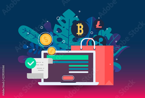 Web payment icon in flat style. The internet store, online shop, web buying and paying. Digital currency Design elements.