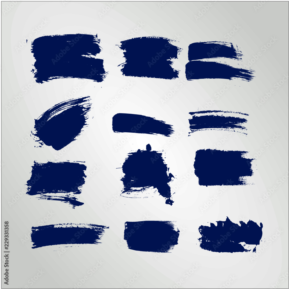 Vector blue ink paint brush stroke set Hand drawn grunge decorative