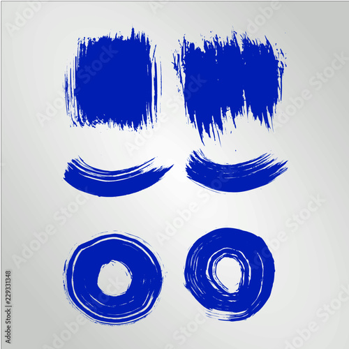 Vector blue ink paint brush stroke set Hand drawn grunge decorative brush strokes design element collection isolated square text place and border design