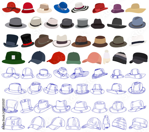 white background, men's and women's hat, set photo