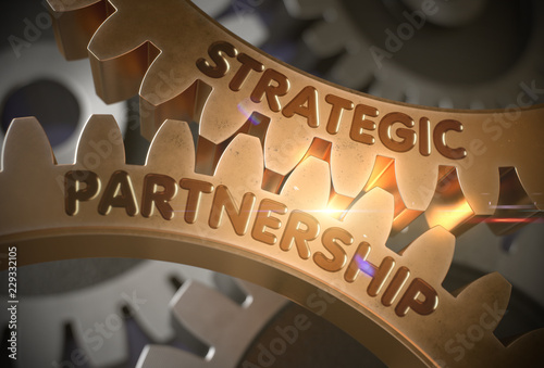 Strategic Partnership on Golden Cog Gears. 3D Illustration. photo