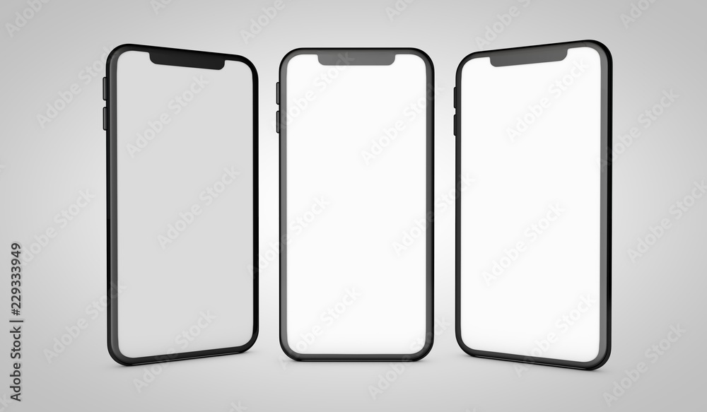 Modern frameless smartphone 3D mock up with blank white screen. 3D Rendering Modern frameless smartphone 3D mock up with blank white screen. 3D Rendering
