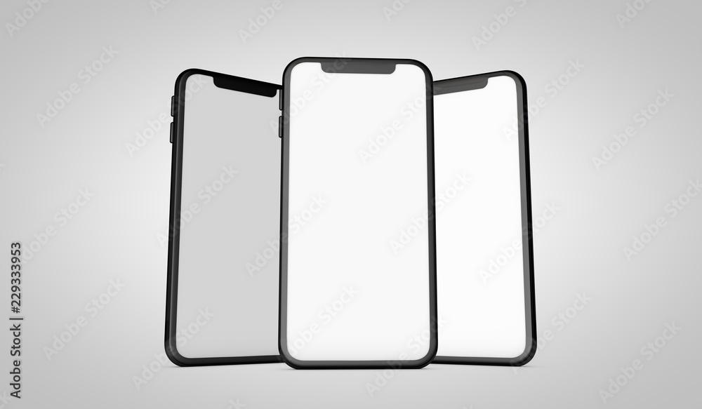 Modern frameless smartphone 3D mock up with blank white screen. 3D Rendering Modern frameless smartphone 3D mock up with blank white screen. 3D Rendering