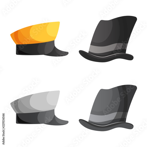 Vector illustration of headgear and cap symbol. Set of headgear and headwear vector icon for stock.