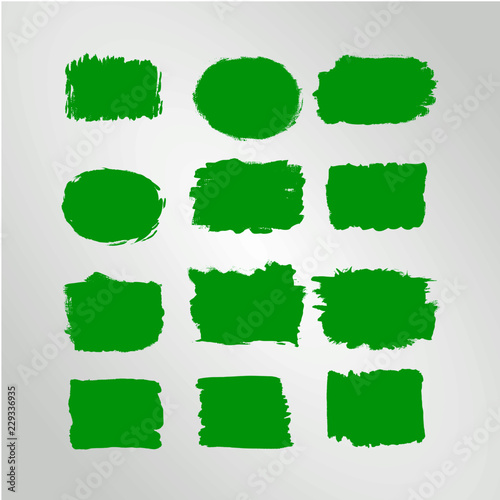 Vector green ink paint brush stroke set Hand drawn grunge decorative brush strokes design element collection isolated square text place and border design