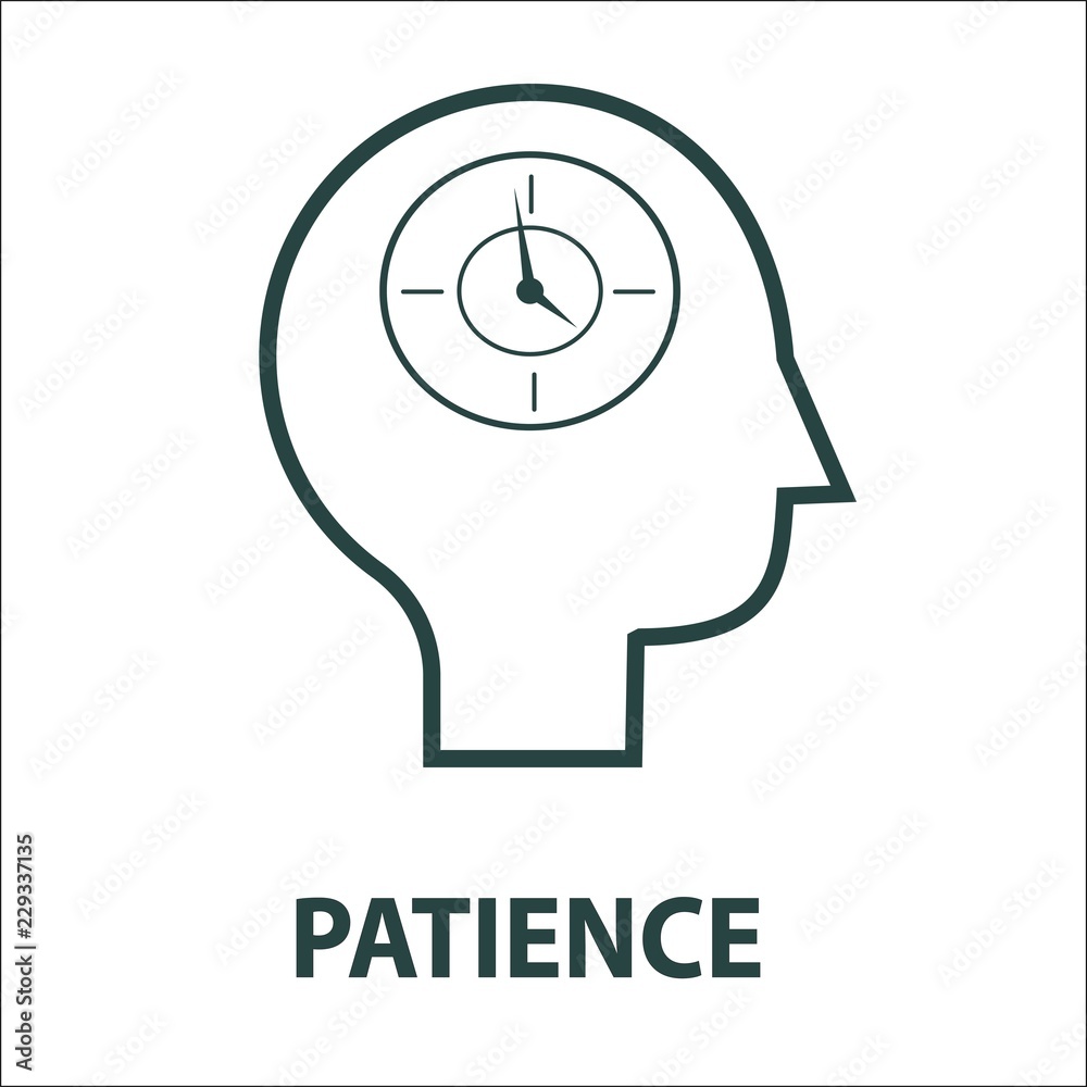 Patience line icon isolatedd on white background. Simple element vector illustration. People head with clock icon. Patience line icon isolatedd on white background. Simple element vector illustration. People head with clock icon.
