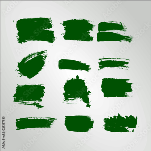 Vector green ink paint brush stroke set Hand drawn grunge decorative brush strokes design element collection isolated square text place and border design