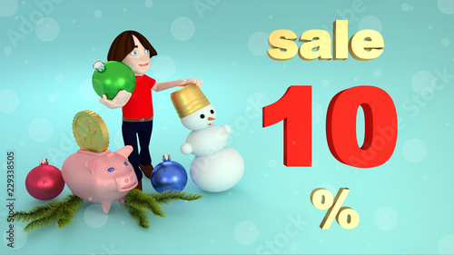New Year and Christmas sales 10 percent. 3D rendering