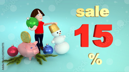 New Year and Christmas sales 15 percent. 3D rendering