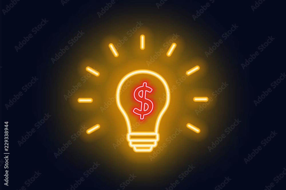 Fototapeta premium Sign of a business idea. Neon lamp on a dark background.