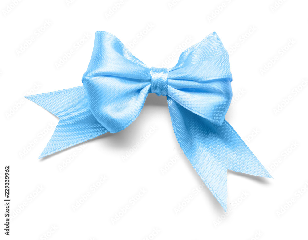 Beautiful bow made from blue ribbon on white background Beautiful bow made from blue ribbon on white background