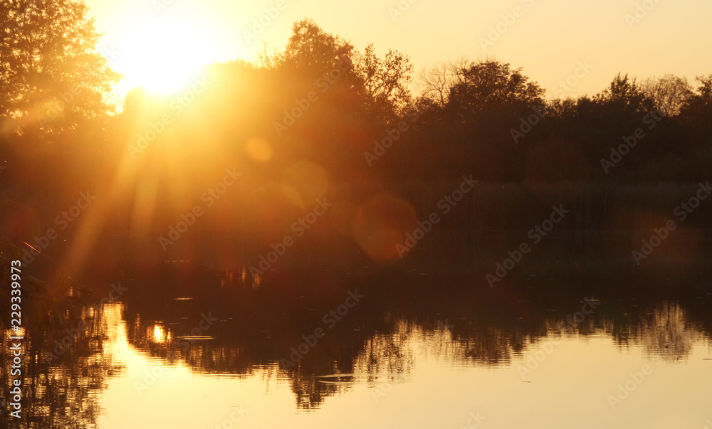Fototapeta premium sunset over lake