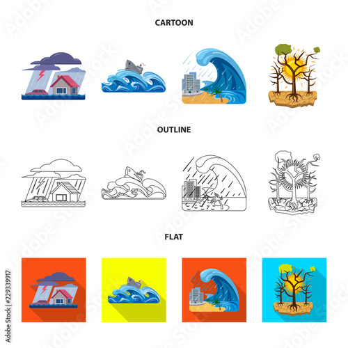 Isolated object of natural and disaster sign. Collection of natural and risk stock vector illustration.