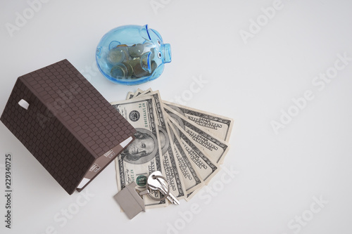Piggy bank with money, hous...