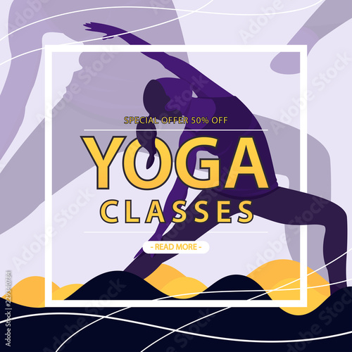 Yoga classes special offer. Woman yoga pose. Modern flat design concept of web page design for website and mobile website development. Vector illustration