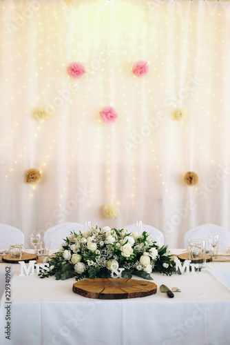 wedding decoration with lights and flowers