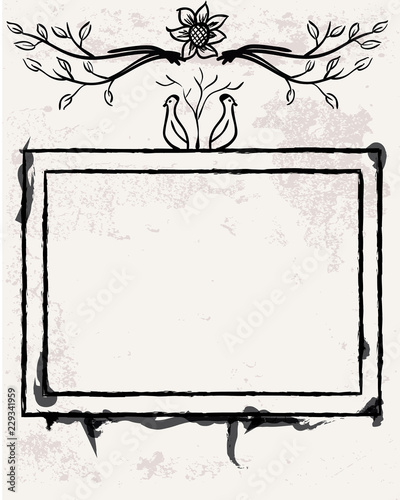 Vintage card line art Vector. ink splash decor frame grunge backgrounds