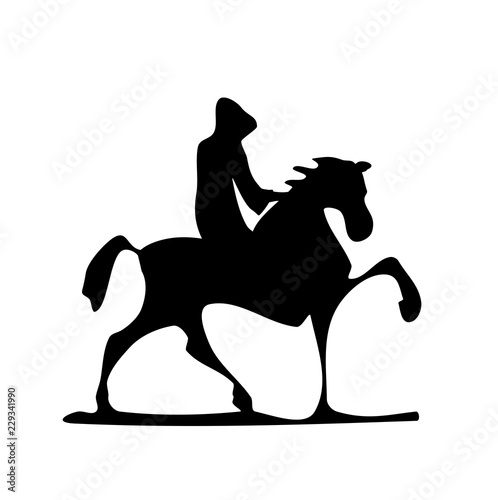 The rider in the clothes of a pilgrim galloping on horse.