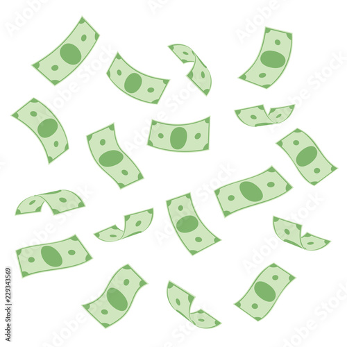 Collection of flying banknotes dollars. Money rain. Vector illustration in flat style isolated on white background