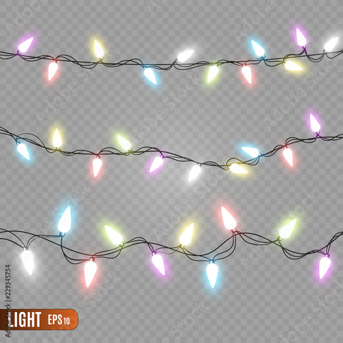 Christmas lights isolated on transparent background. Vector illustration.
