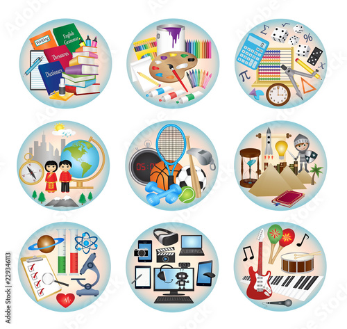 Education subjects - Round icon set