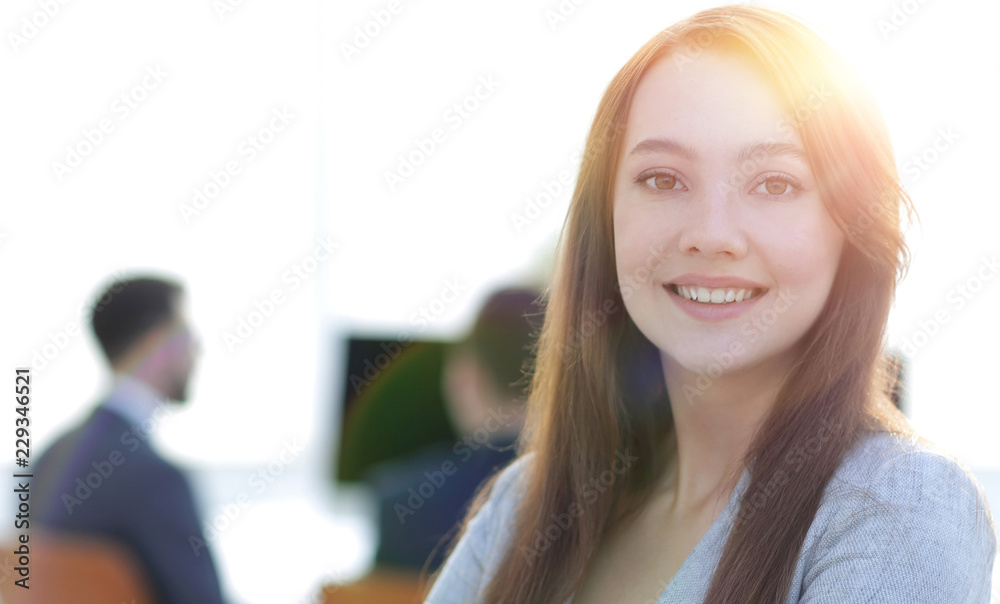 business woman on blurred background office business woman on blurred background office