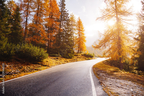 Stunning image of the alpine road. Location place National Park Tre Cime di Lavaredo.