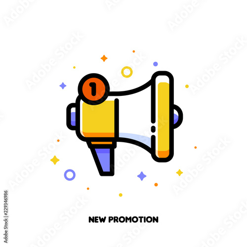 Icon of megaphone for new promotion concept. Flat filled outline style. Pixel perfect 64x64. Editable stroke