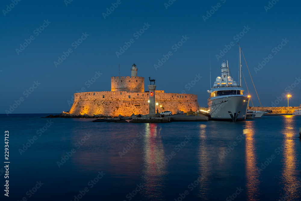 Fort of St. Nicholas in the port of Mandraki, Rhodes Greece