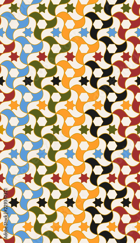 Arabic tiles seamless pattern based on a design found in Alhambra of Granada, Spain Cuba. All elements sorted and grouped in layers