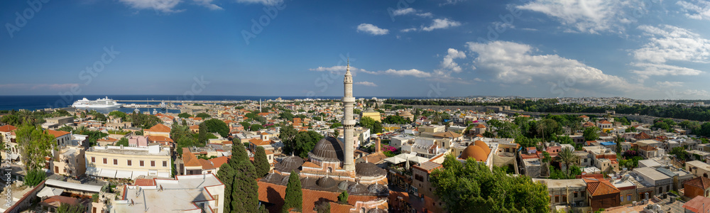 Panoramic view over Rhodes town, View of Suleymaniye Mosque, Greece