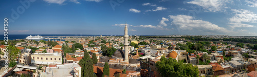 Panoramic view over Rhodes town, View of Suleymaniye Mosque, Greece