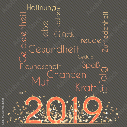 Grußkarte mit Wünschen für ein schillerndes 2019