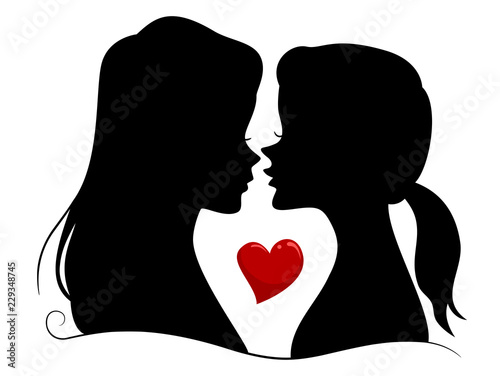 Silhouette Girls Lesbian Couple Illustration