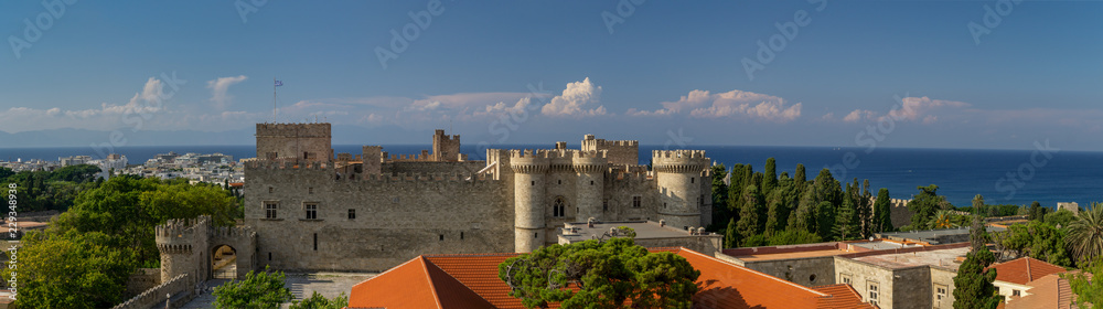 Panoramic view over Palace of the Grand Master, Rhodes Greece