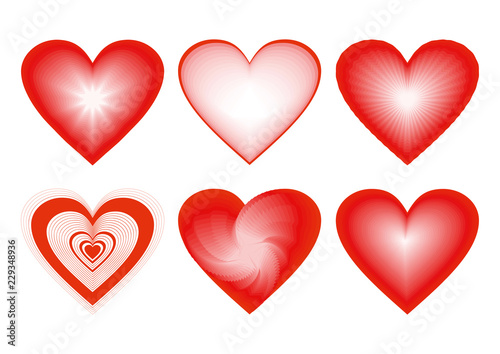 Red Heart Icons Set, ideal for valentines day and wedding. Vector illustration isolated on white