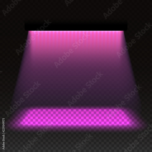 Grow light effect vector illustration, LED or light emitting diode plant illumination system efficient in photosynthetic active radiation range, blank grow box design element or template