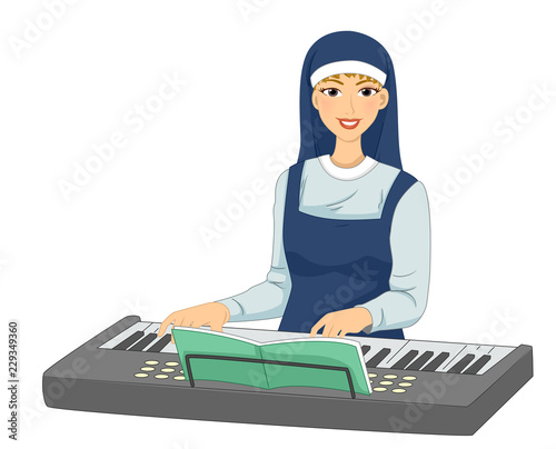 Girl Nun Keyboard Illustration