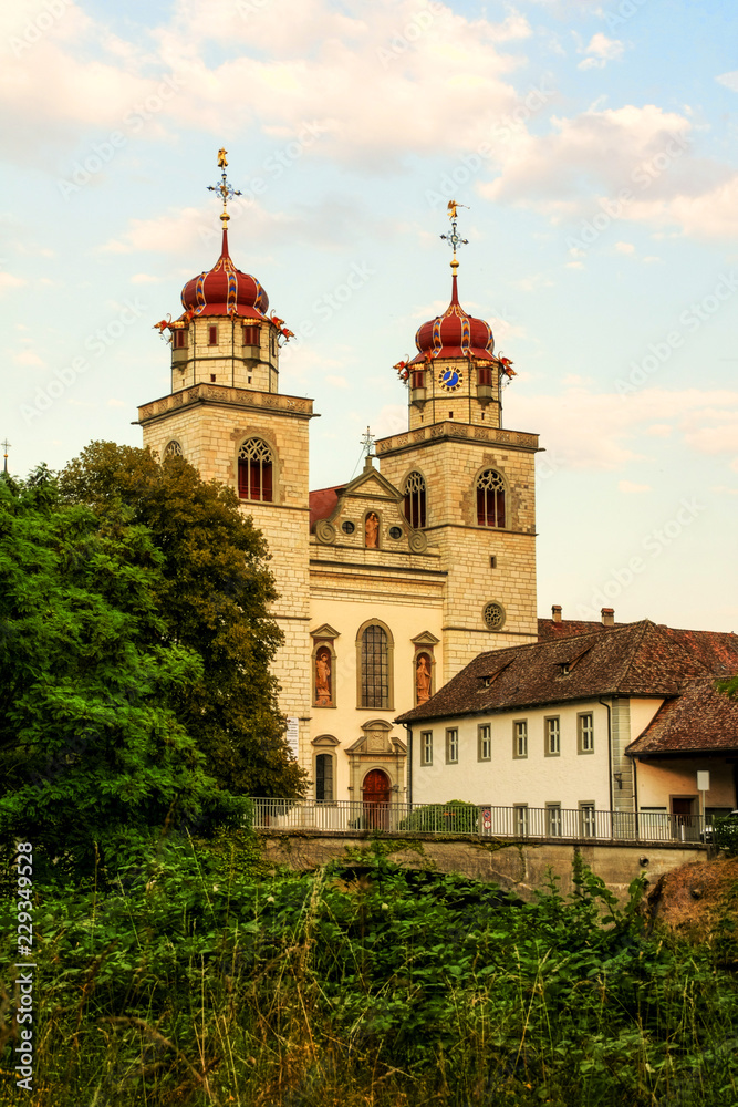 Catholic Monastery, Rheinau, Switzerland at the sunset hours (HDR version)