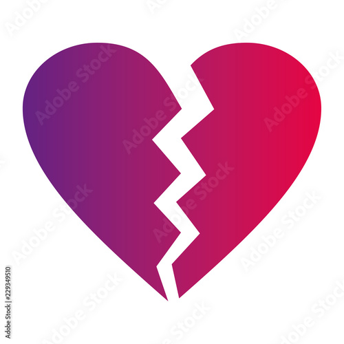 Neon red and ultra violet gradient  vector broken heart icon ideal for valentines day and wedding isolated on white